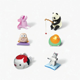 Bundle of six small animal gacha figurines on a white background - Shibuya Stationery Store