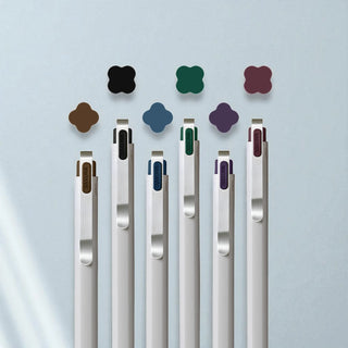 Bundle of six Ballsign iD Pens against a grey background with color swatches - Shibuya Stationery