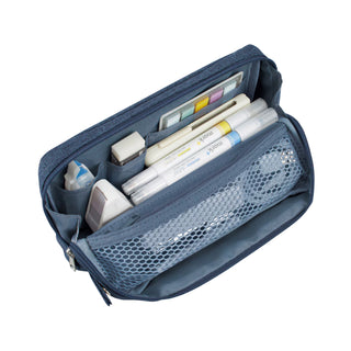 Cabaco Tool Pen Case Navy open with stationery inside – Shibuya Stationery