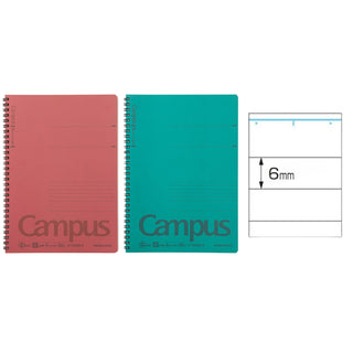 Campus Twin Ring Notebook Semi-B5 6mm ruled pages shown with red and green covers – Shibuya Stationery
