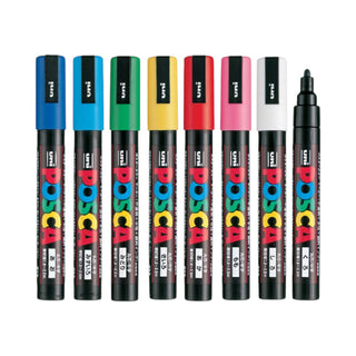 Set of POSCA paint markers in eight vivid colors on a white background - Shibuya Stationery Store