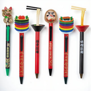 Six piece bundle of Japanese Action pens with unique designs on a white background - Shibuya Stationery Store