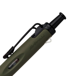 Close up of the rear barrel detail of the Airpress ballpoint pen in khaki – Shibuya Stationery Store