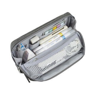Cabaco Tool Pen Case Grey open with stationery neatly stored inside – Shibuya Stationery
