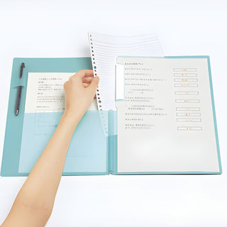 Campus Clipboard Files A4 with teal clipboard opened to insert papers – Shibuya Stationery