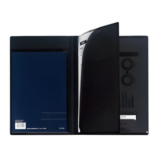 Campus Document Storage Notebook A4 Black wide open showing storage sections – Shibuya Stationery