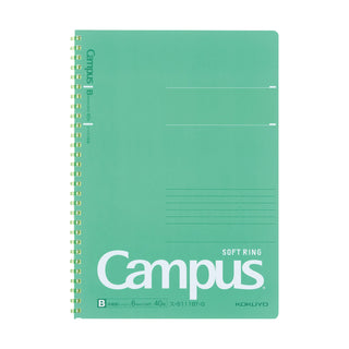 Campus Soft Ring Notebook B5 Green cover front view – Shibuya Stationery