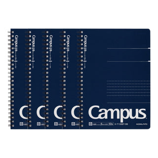 Kokuyo Campus Twin Ring Notebook A5 Dotted Rule 6mm Dark Blue 5 Pack - Shibuya Stationery