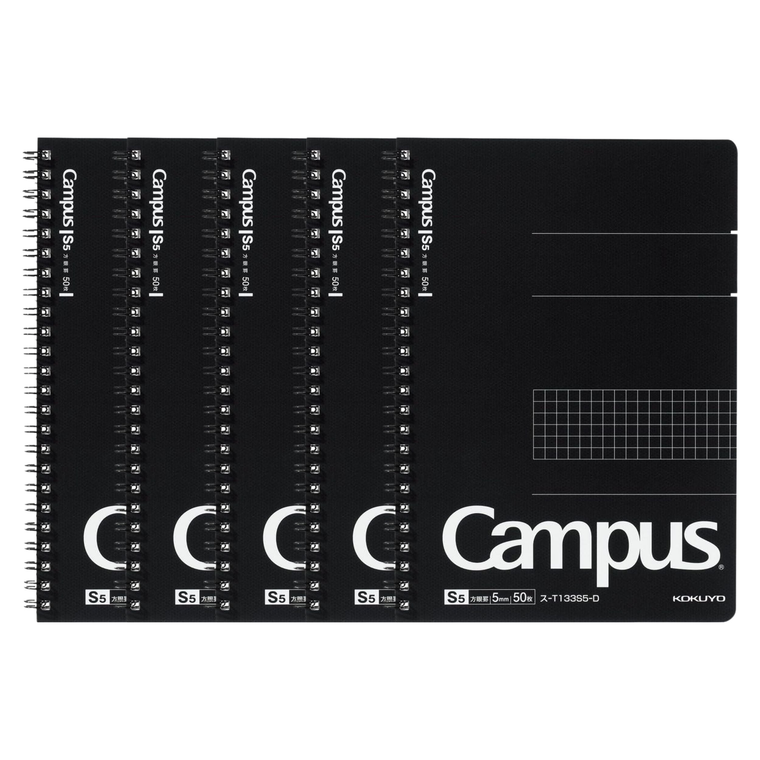 Campus Twin Ring Note A5 Ruled 5mm Black - 5 pack | Shibuya