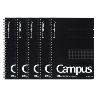 Kokuyo Campus Twin Ring Notebook A5 Square Cut-off Ruled 5mm Black 5 Pack - Shibuya Stationery