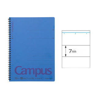 Campus Twin Ring Notebook Semi-B5 7mm ruled pages shown with blue cover – Shibuya Stationery