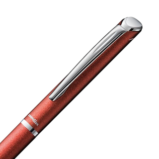 Close up of the barrel and clip detail of the Pentel EnerGel Philography gel pen in red – Shibuya Stationery Store