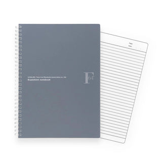 Matte black colored Nippon Note FOB COOP B5 notebook with a spiral binding and a page showing lined paper on a white  background - Shibuya Stationery Store