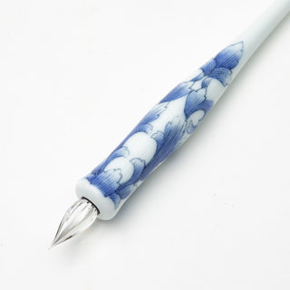 IMARIPEN Porcelain Glass Pen Chinese Floral Blue tip and pattern close-up – Shibuya Stationery