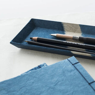 Indigo Handmade Desk Tray Small Size holding multiple pens - Shibuya Stationery