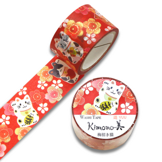 Kimono-bi - Plum Blossom Maneki Neko (Large) - Washi Tapes