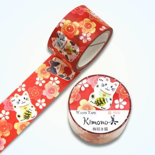 Kimono-bi - Plum Blossom Maneki Neko (Large) - Washi Tapes