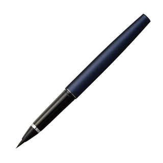 Navy colored Kuretake fountain brush pen laying diagonally with no cap on a white background - Shibuya Stationery Store
