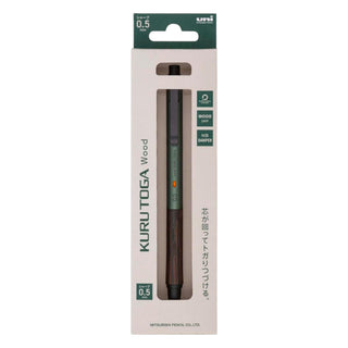 Kuru Toga Wood mechanical pencil 0.5mm in forest green shown in full view on a white background - Shibuya Stationery Store