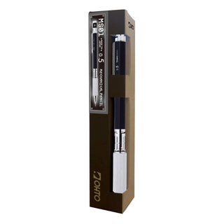 MS01 Mechanical Pencil Black displayed in packaging – Shibuya Stationery