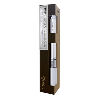 MS01 Mechanical Pencil Silver displayed in packaging – Shibuya Stationery