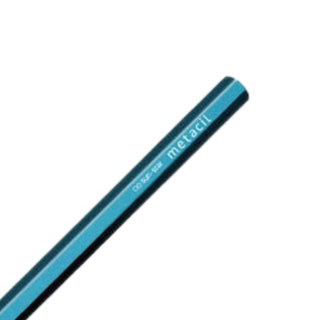 Close up of the rear barrel detail of the Sun-Star Metacil metal pencil in metallic blue – Shibuya Stationery Store