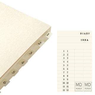Midori MD Notebook Journal 1 Day 1 Page A5 Dot Grid with numbered index tabs and label sheet – Shibuya Stationery