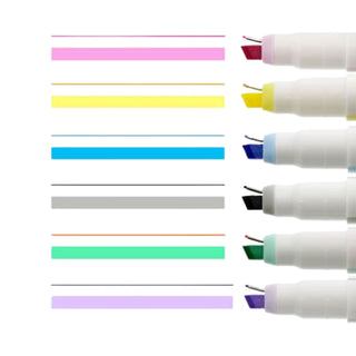 Color swatches of the six colors included in the Ninipie dual tip pen and marker highlighter set A on a white background – Shibuya Stationery Store
