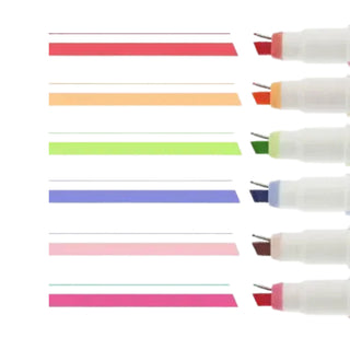 Color swatches of the six colors included in the Ninipie dual tip pen and marker highlighter set B on a white background – Shibuya Stationery Store