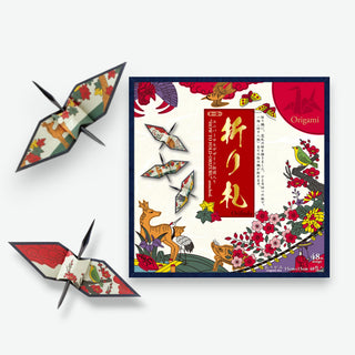 Origami Hanafuda design set made in Japan by Tokyo on a white background with two cranes beside it - Shibuya Stationery Store