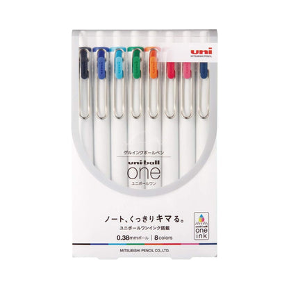 Mitsubishi Pencil Uniball Gel Ink 8 Color Ballpoint Pen Set - White Shaft - 0.38mm