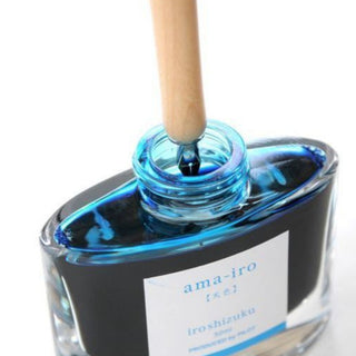 Pilot Iro-Utsushi Dip Pen Fine Woodgrain dipping into blue ink bottle – Shibuya Stationery