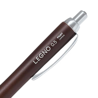 Pilot Legno Mechanical Pencil 0.5 Dark Brown back end and clip detail – Shibuya Stationery