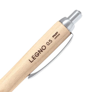 Pilot Legno Mechanical Pencil 0.5 Woodgrain rear barrel and clip close-up – Shibuya Stationery
