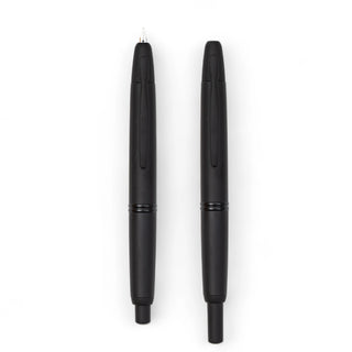 Pilot Vanishing Point Fountain Pen Matte Black shown capped and uncapped side by side – Shibuya Stationery
