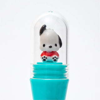 Sanrio brand Pochacco character mascot close up in a ballpoint pen dome on a white background - Shibuya Stationery Store