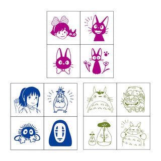 Stamp design grid from Spirited Away, Kiki’s Delivery Service, and Totoro Cat Bus – Shibuya Stationery