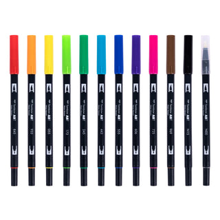 ABT Dual Brush Pen Basic 12 Colors arranged side by side – Shibuya Stationery
