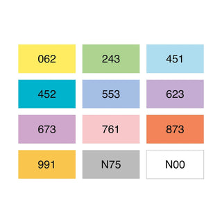 ABT Dual Brush Pen Pastel 12 Colors swatch chart with soft tones – Shibuya Stationery