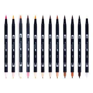 ABT Dual Brush Pen Portrait 12 Colors caps off showing dual tips – Shibuya Stationery