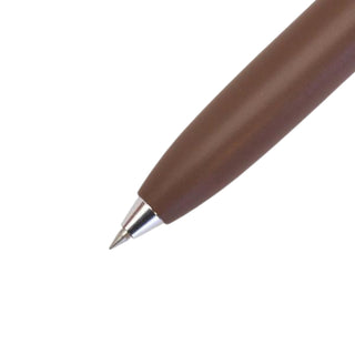 Close-up of the 0.38mm writing tip on the Uni-ball One 3 multi pen in Sugar Brown.