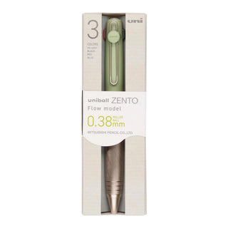 Uni-ball ZENTO Flow Model 3-color ballpoint pen 0.38mm in green in package on a white background - Shibuya Stationery Store