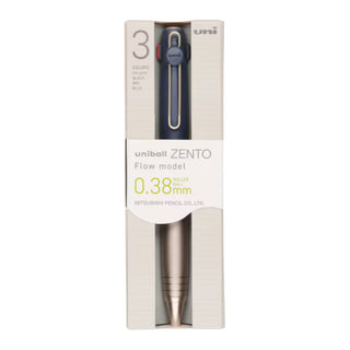 Uni-ball ZENTO Flow Model 3-color ballpoint pen 0.38mm in navy in package on a white background - Shibuya Stationery Store