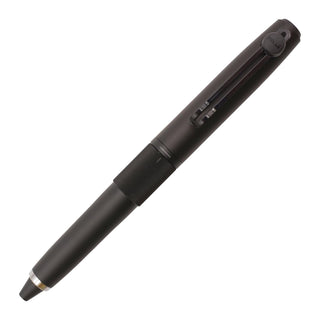 Uni-ball ZENTO Signature Model 3-color ballpoint pen 0.5mm in metallic black shown uncapped on a white background - Shibuya Stationery Store
