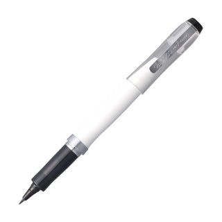 Kuretake ZIG letter pen cocoiro superior with white body in color bone china, black cap, and silver accents on a white background - Shibuya Stationery Store