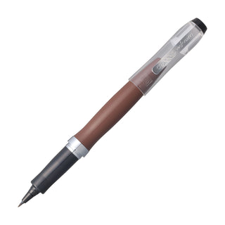 Kuretake ZIG letter pen cocoiro superior with brown body in color espresso, black cap, and silver accents on a white background - Shibuya Stationery Store