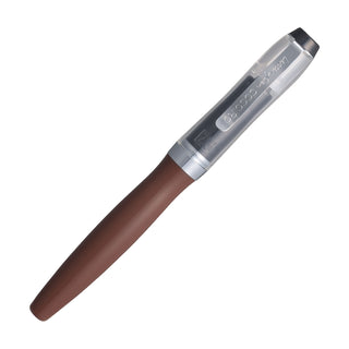 Kuretake ZIG letter brush pen cocoiro superior with brown body in color espresso, clear cap, and silver accents on a white background - Shibuya Stationery Store