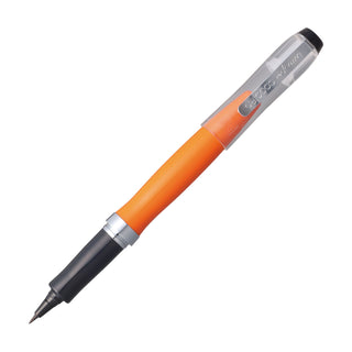 Kuretake ZIG letter Pen cocoiro superior with orange body in color sweet mandarin, clear cap, and silver accents on a white background - Shibuya Stationery Store