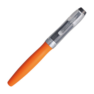 Kuretake brand ZIG letter Pen cocoiro superior with orange body in color sweet mandarin, clear cap, and silver accents on a white background - Shibuya Stationery Store