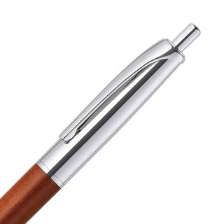 Filare Wood Ballpoint Pen Wood Silver knock mechanism close-up – Shibuya Stationery